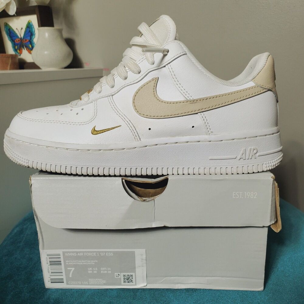 Nike Women’s Air Force 1 ‘07 Essential White Rattan Size 7 With Box CZ0270 105
